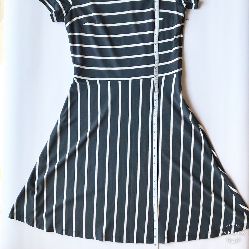 Loft Grey & White Striped Fit And Flare Dress - Picture 4 of 8